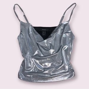 Shiny Silver Forever 21 Cow Neck Tank